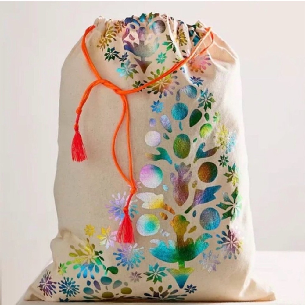 Free People Movement Rainbow Foil Tree Cotton Drawstring Gift Bag NWT